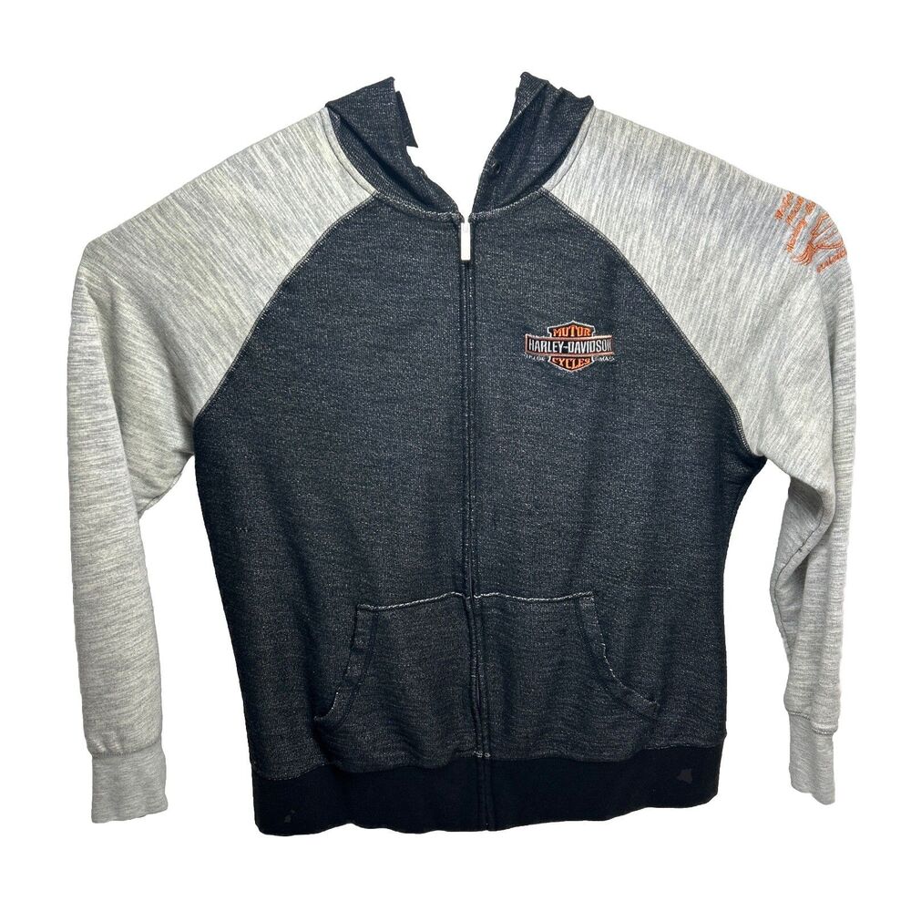 Harley Davidson Full-Zip Hoodie Men's XL Black & Gray Coralville IA Embroidery